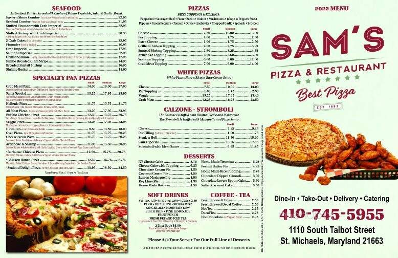 Sam's Pizza & Restaurant - Saint Michaels, MD