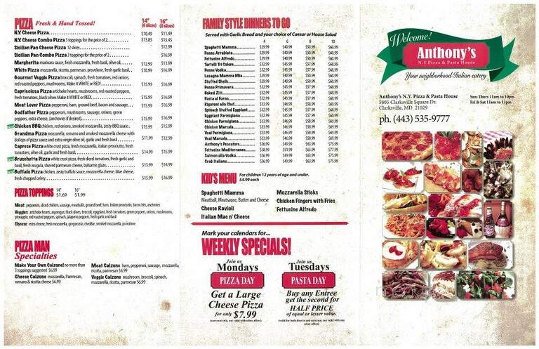 Anthony's N.Y. Pizza & Pasta House - Clarksville, MD